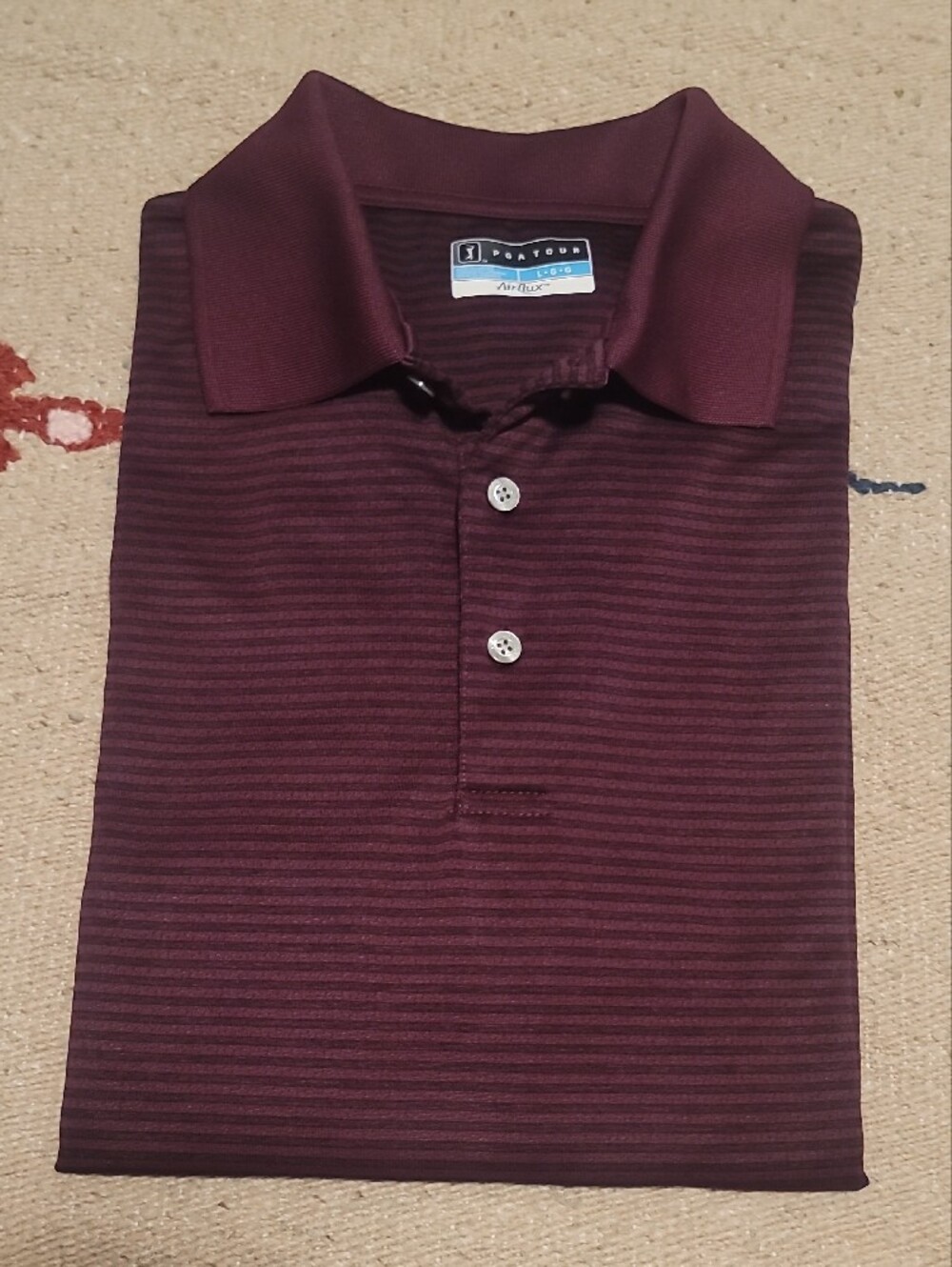 PGA Tour Long-Sleeve Polo Golf Shirt with Breathable Fabric in Burgundy